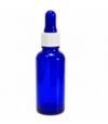 Frasco de vidro azul, 30 ml, com conta-gotas premium.