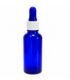 Frasco de vidro azul, 30 ml, com conta-gotas premium.